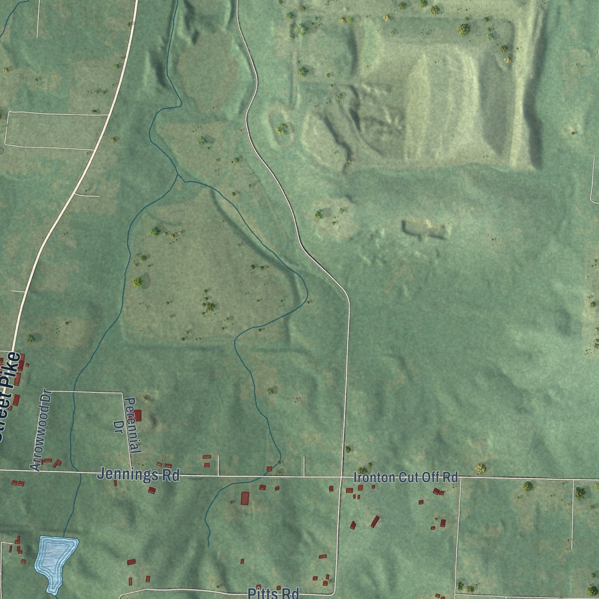 Second close-up of the map of Landmark, Arkansas print showing more streets and buildings