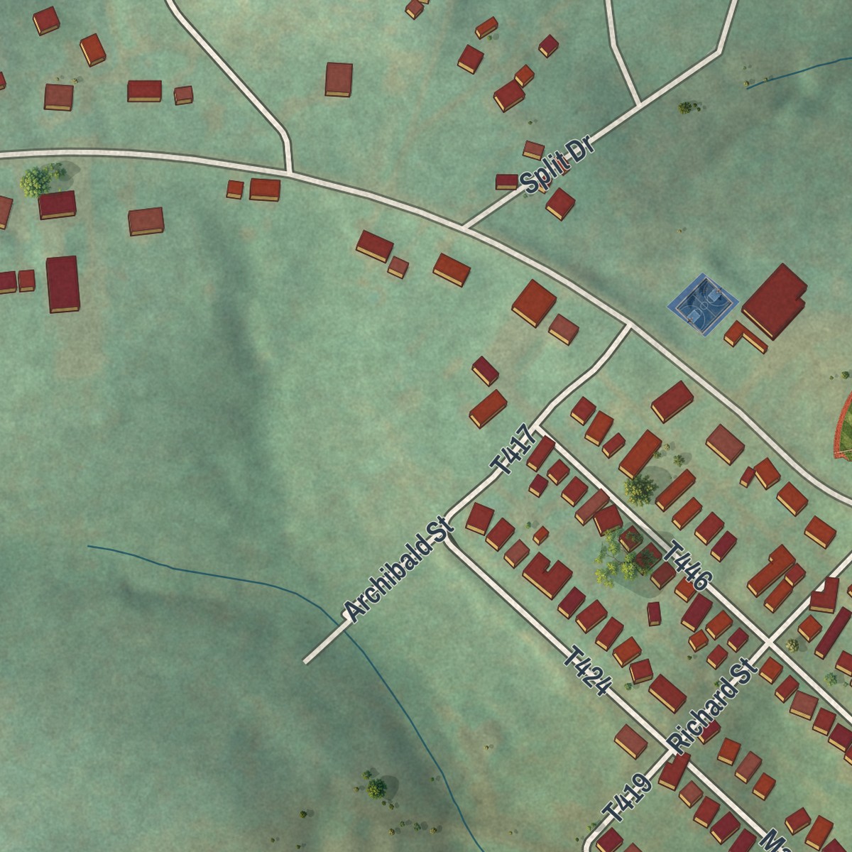 Second close-up of the map of Langeloth, Pennsylvania print showing more streets and buildings