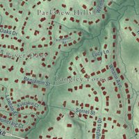 Second close-up of the map of Langley, Virginia print showing more streets and buildings