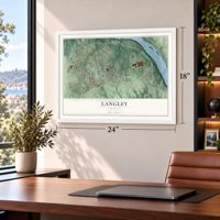 Langley, Virginia map, 18 x 24 inch print in a white frame in a home office