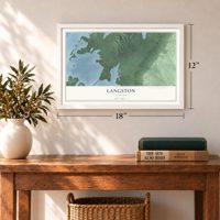 Langston, Alabama map, 12 x 18 inch print in a white frame in an entryway