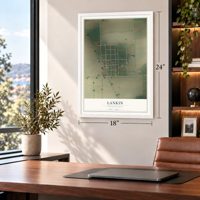 Lankin, North Dakota map, 18 x 24 inch print in a white frame in a home office