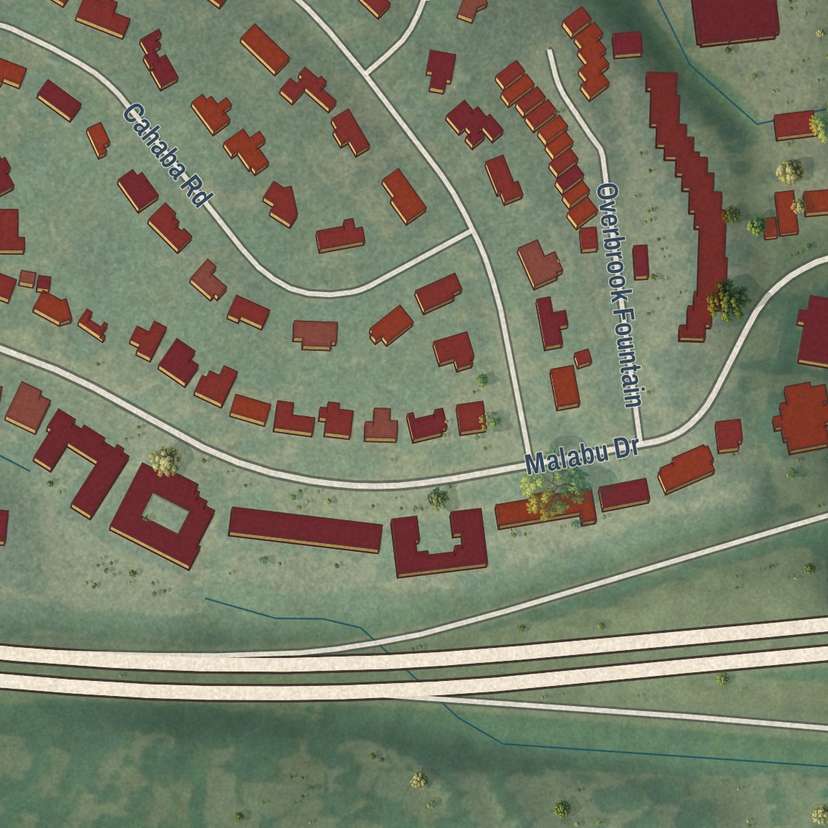 Second close-up of the map of Lansdowne, Kentucky print showing more streets and buildings