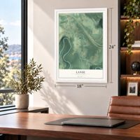 Lanse, Pennsylvania map, 18 x 24 inch print in a white frame in a home office