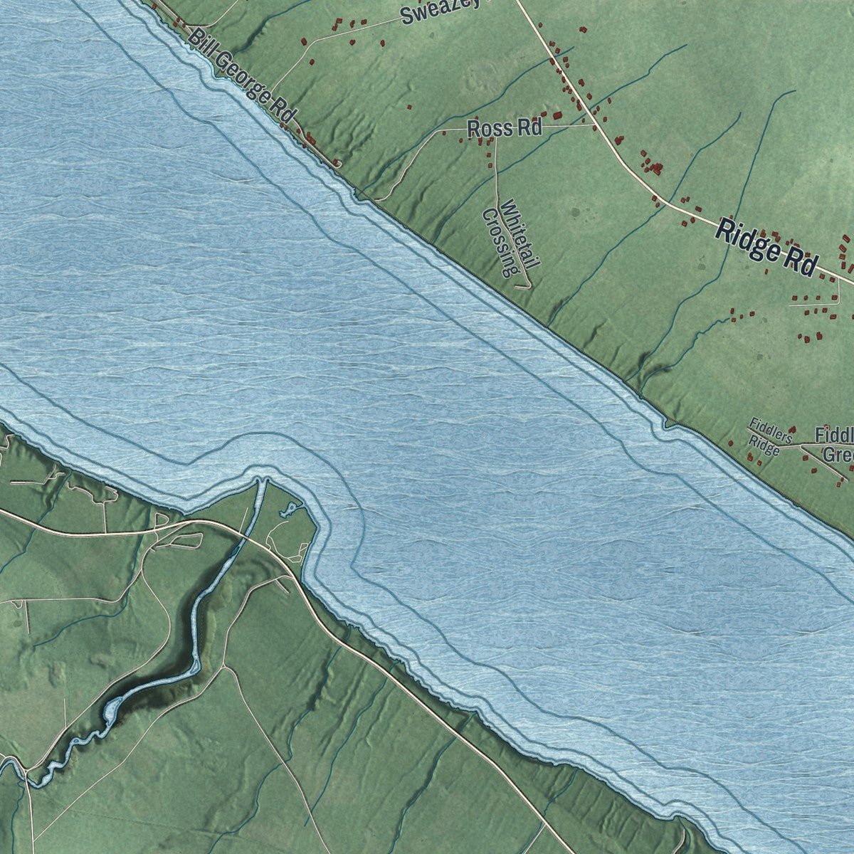 Second close-up of the map of the Town of Lansing, New York print showing more streets and buildings