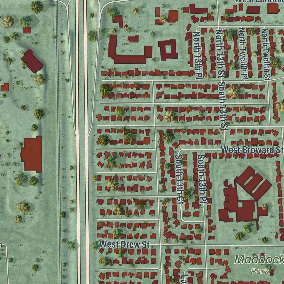 Second close-up of the map of Lantana, Florida print showing more streets and buildings