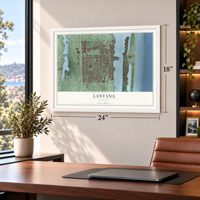 Lantana, Florida map, 18 x 24 inch print in a white frame in a home office