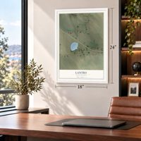 Lantry, South Dakota map, 18 x 24 inch print in a white frame in a home office
