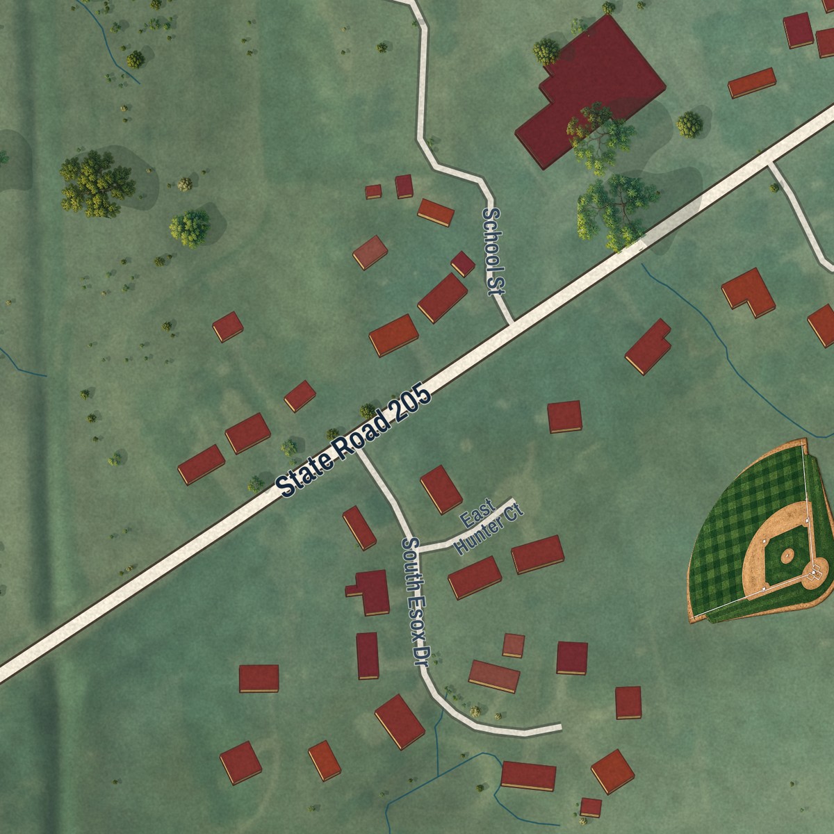 Second close-up of the map of Laotto, Indiana print showing more streets and buildings