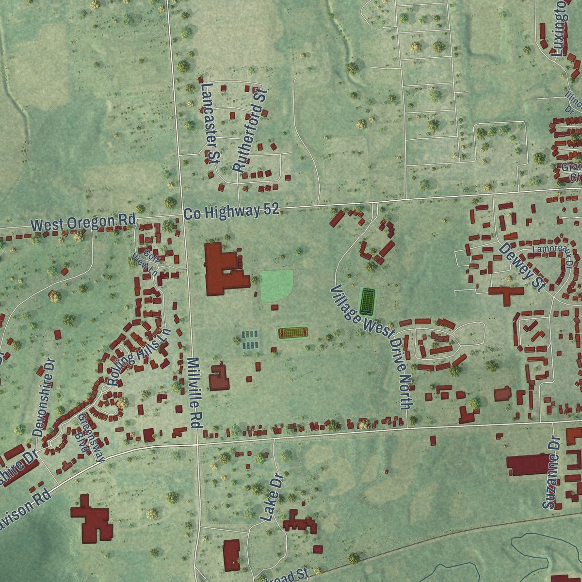 Second close-up of the map of Lapeer, Michigan print showing more streets and buildings