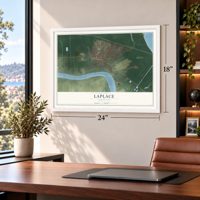 Laplace, Louisiana map, 18 x 24 inch print in a white frame in a home office