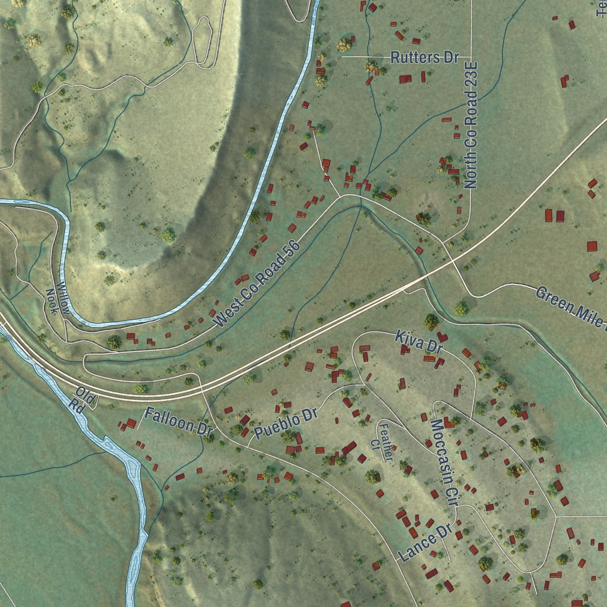 Second close-up of the map of Laporte, Colorado print showing more streets and buildings