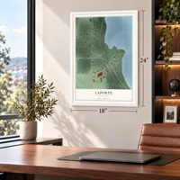 Laporte, Minnesota map, 18 x 24 inch print in a white frame in a home office