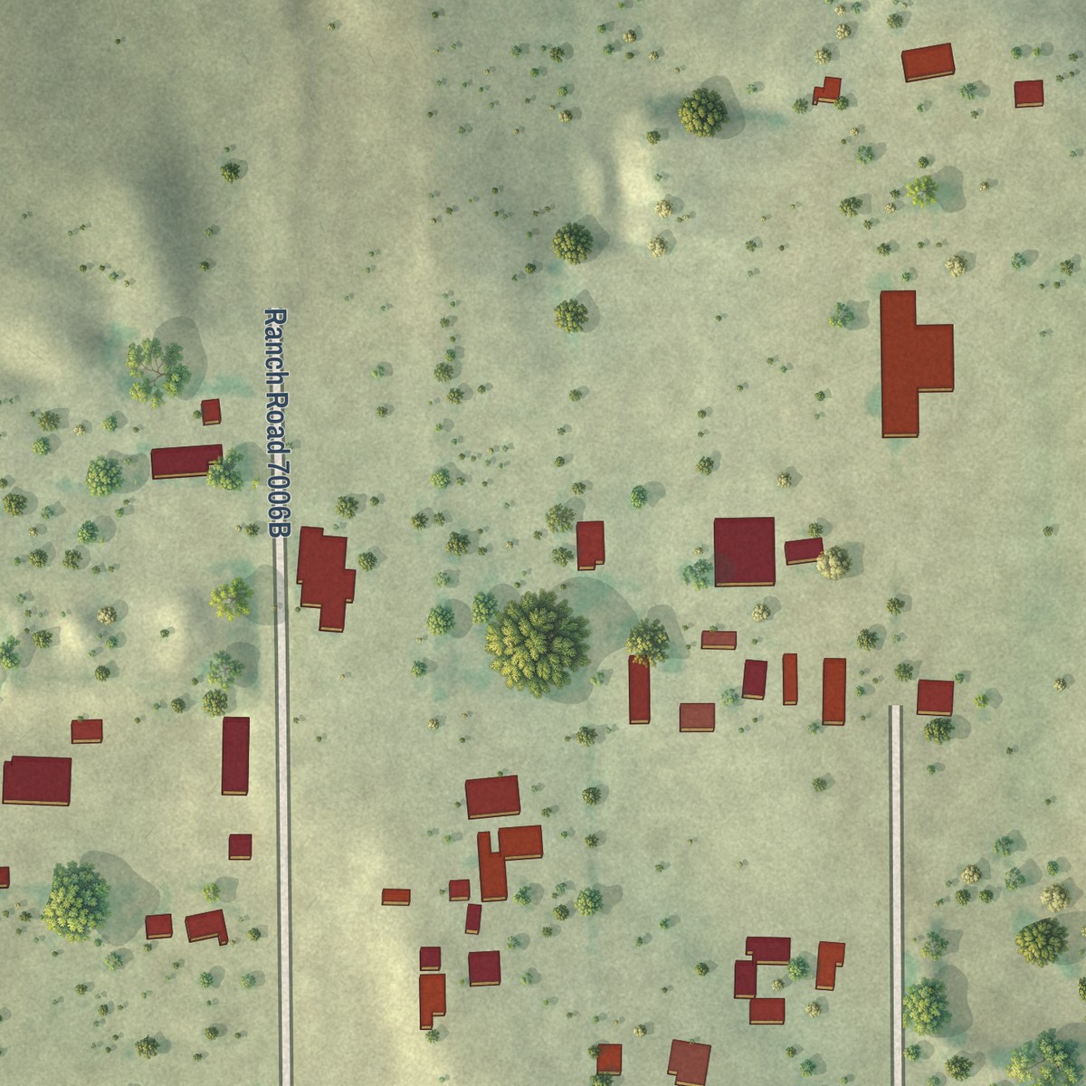 Second close-up of the map of Laredo Ranchettes, Texas print showing more streets and buildings