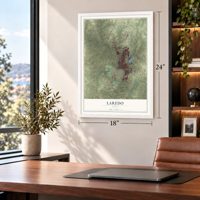 Laredo, Texas map, 18 x 24 inch print in a white frame in a home office