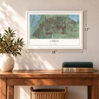 Largo, Florida map, 12 x 18 inch print in a white frame in an entryway