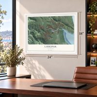 Larkspur, California map, 18 x 24 inch print in a white frame in a home office