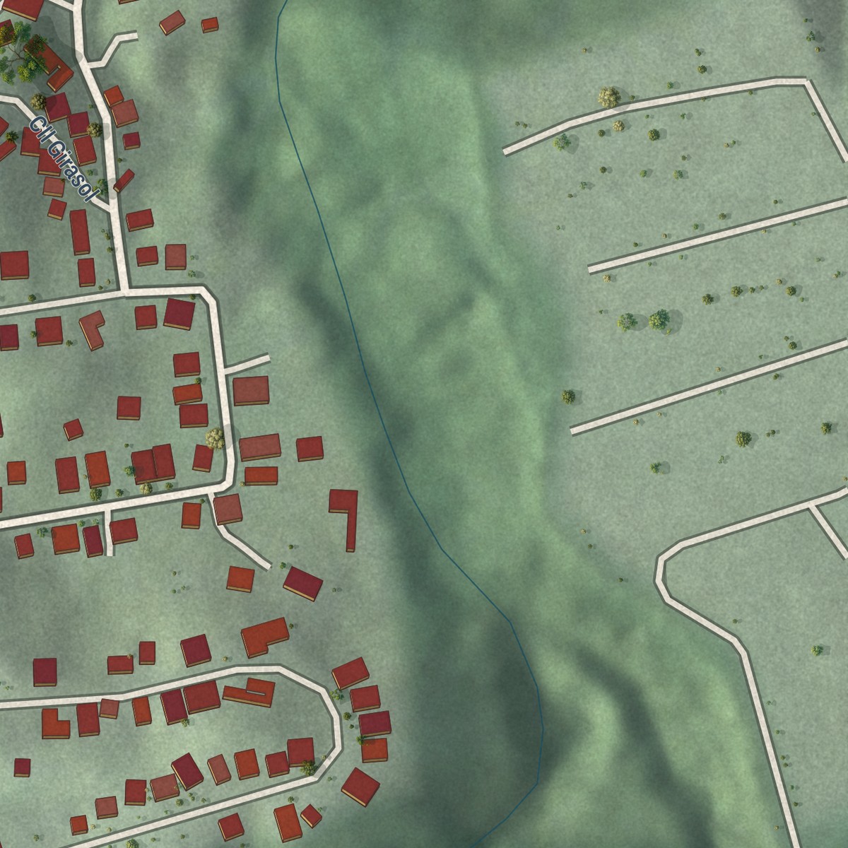 Second close-up of the map of Las Carolinas, Puerto Rico print showing more streets and buildings