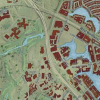 Second close-up of the map of Las Colinas, Texas print showing more streets and buildings