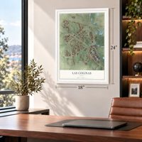 Las Colinas, Texas map, 18 x 24 inch print in a white frame in a home office