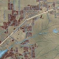 Second close-up of the map of Las Cruces, New Mexico print showing more streets and buildings
