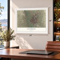 Las Cruces, New Mexico map, 18 x 24 inch print in a white frame in a home office