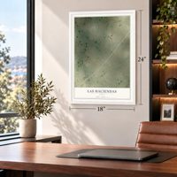 Las Haciendas, Texas map, 18 x 24 inch print in a white frame in a home office