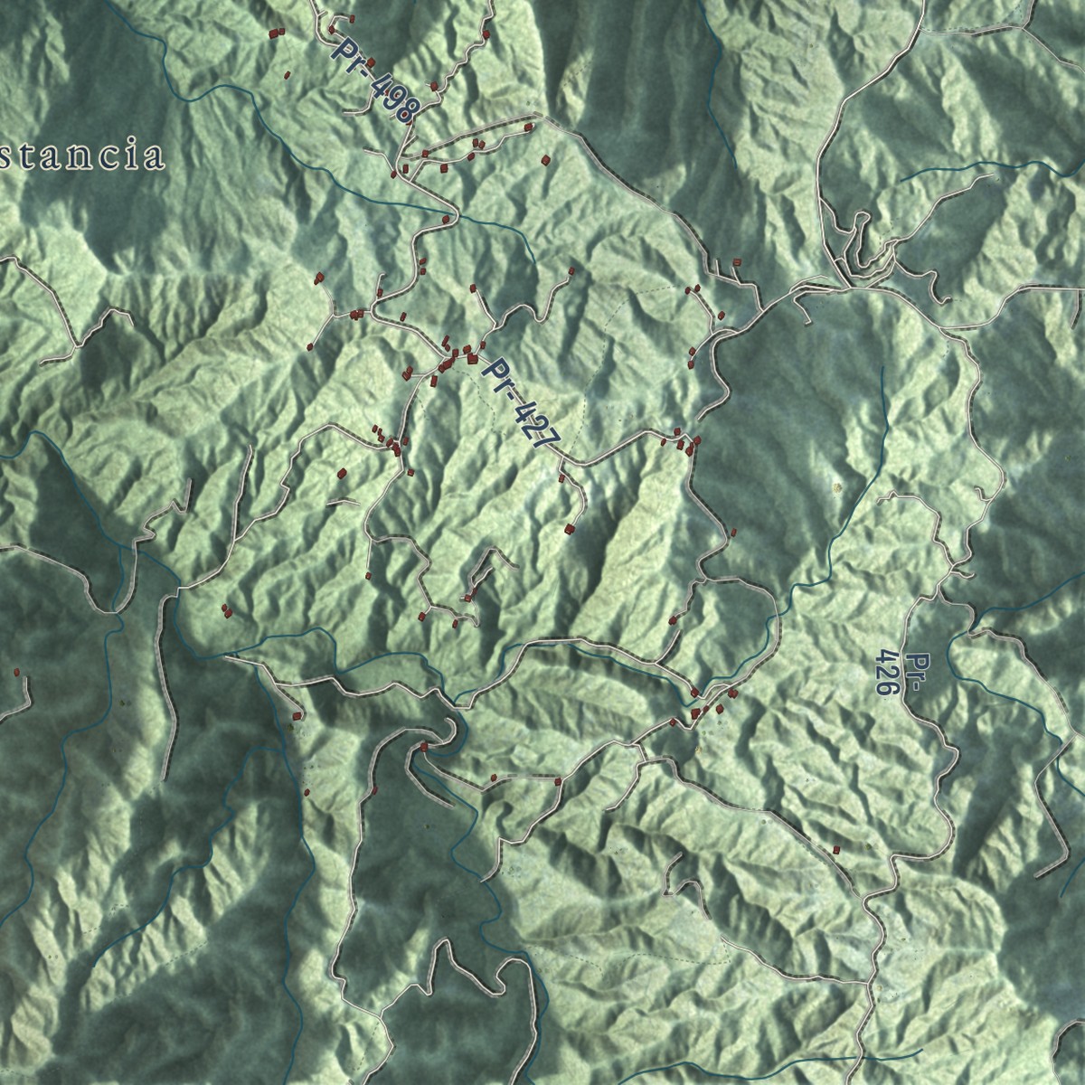 Second close-up of the map of Las Marías, Puerto Rico print showing more streets and buildings
