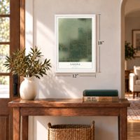 Lasana, Texas map, 12 x 18 inch print in a white frame in an entryway