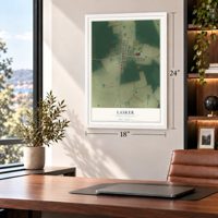 Lasker, North Carolina map, 18 x 24 inch print in a white frame in a home office