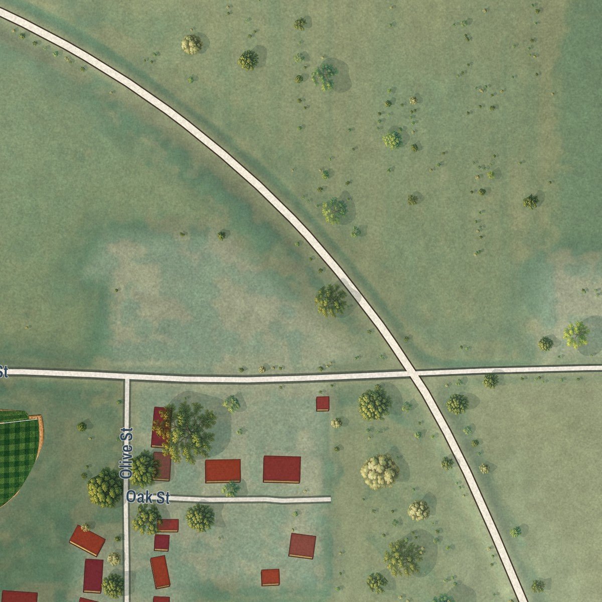 Second close-up of the map of Latham, Illinois print showing more streets and buildings