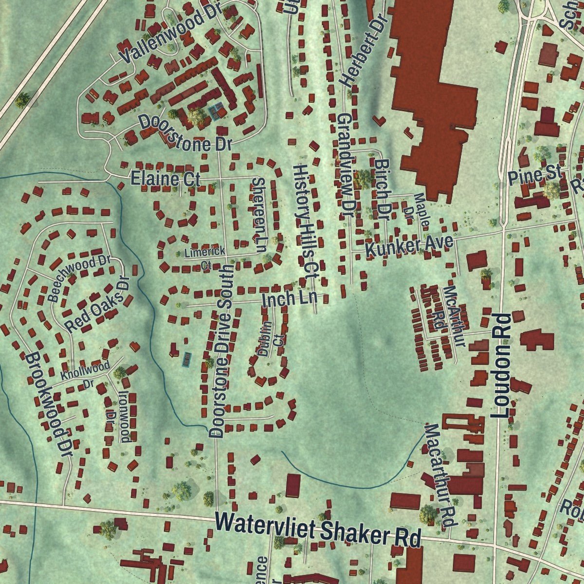 Second close-up of the map of Latham, New York print showing more streets and buildings