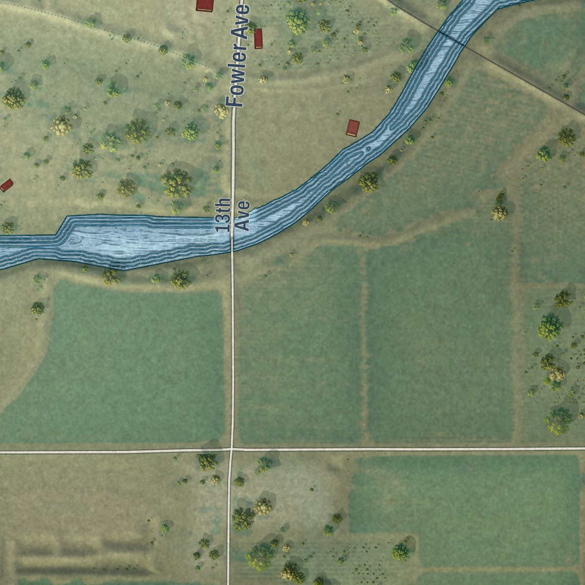 Second close-up of the map of Laton, California print showing more streets and buildings