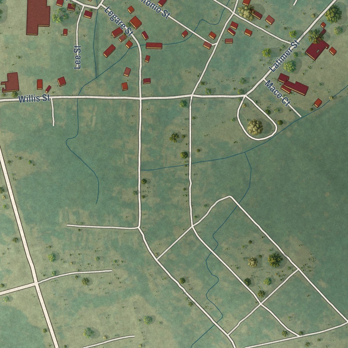 Second close-up of the map of Latta, South Carolina print showing more streets and buildings