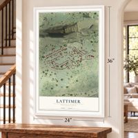 Lattimer, Pennsylvania map, 24 x 36 inch print in a white frame by a staircase