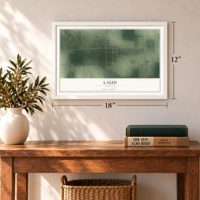 Laud, Indiana map, 12 x 18 inch print in a white frame in an entryway