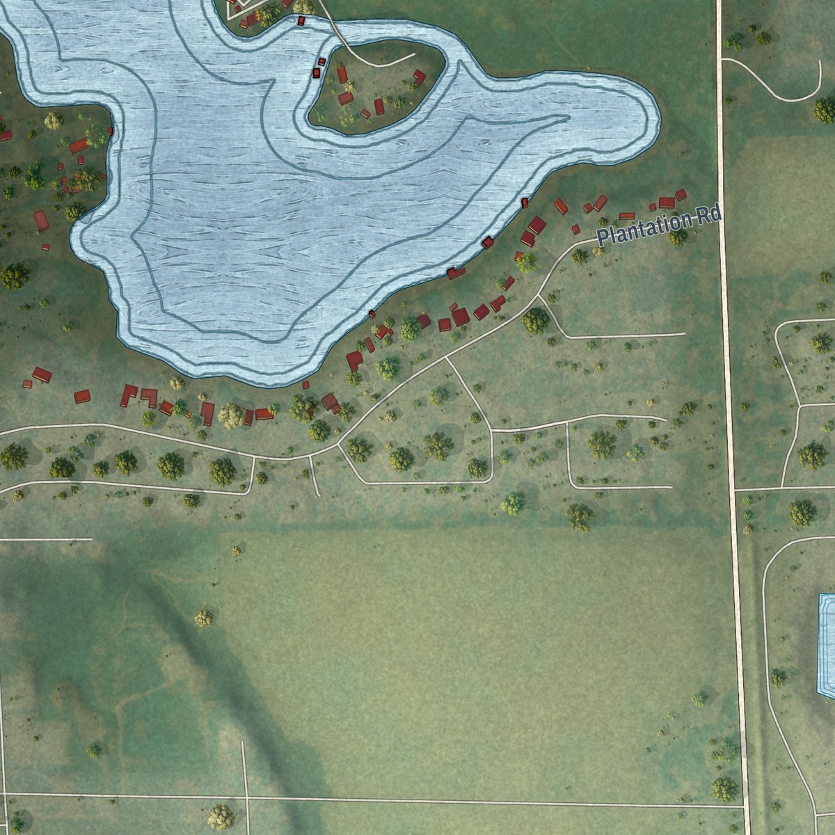 Second close-up of the map of Lauderdale Lakes, Wisconsin print showing more streets and buildings