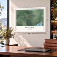Lauderdale, Mississippi map, 18 x 24 inch print in a white frame in a home office
