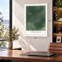 Laurel Heights, New Jersey map, 18 x 24 inch print in a white frame in a home office