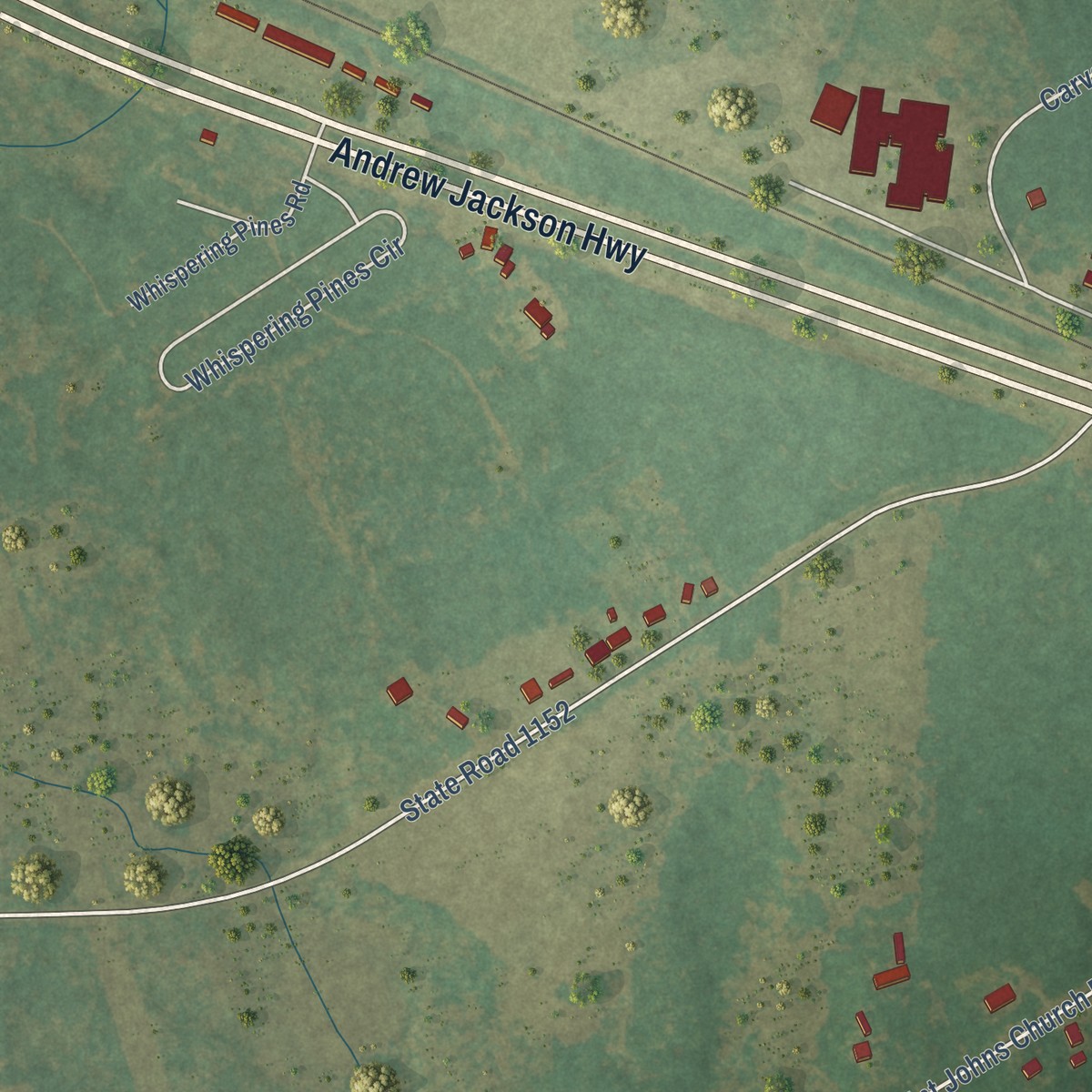 Second close-up of the map of Laurel Hill, North Carolina print showing more streets and buildings