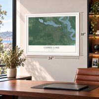 Laurel Lake, New Jersey map, 18 x 24 inch print in a white frame in a home office