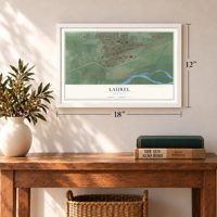 Laurel, Montana map, 12 x 18 inch print in a white frame in an entryway