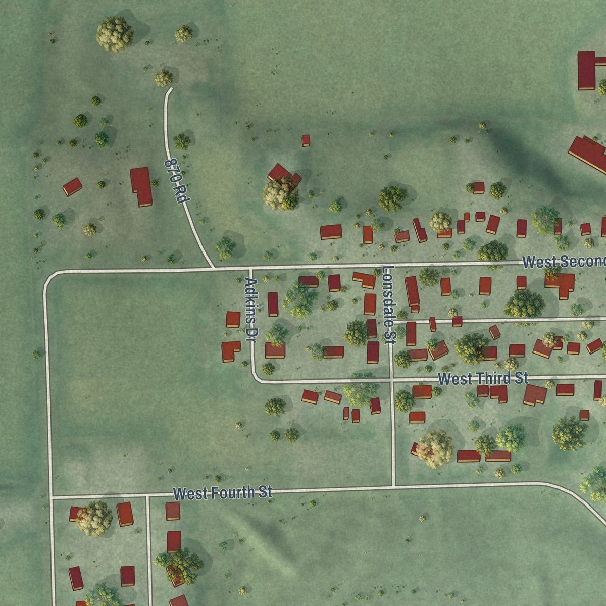 Second close-up of the map of Laurel, Nebraska print showing more streets and buildings