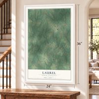 Laurel, North Carolina map, 24 x 36 inch print in a white frame by a staircase