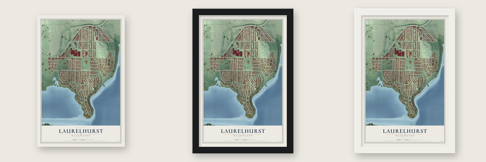 Laurelhurst, Washington map unframed, in a black wood frame and in a white wood frame