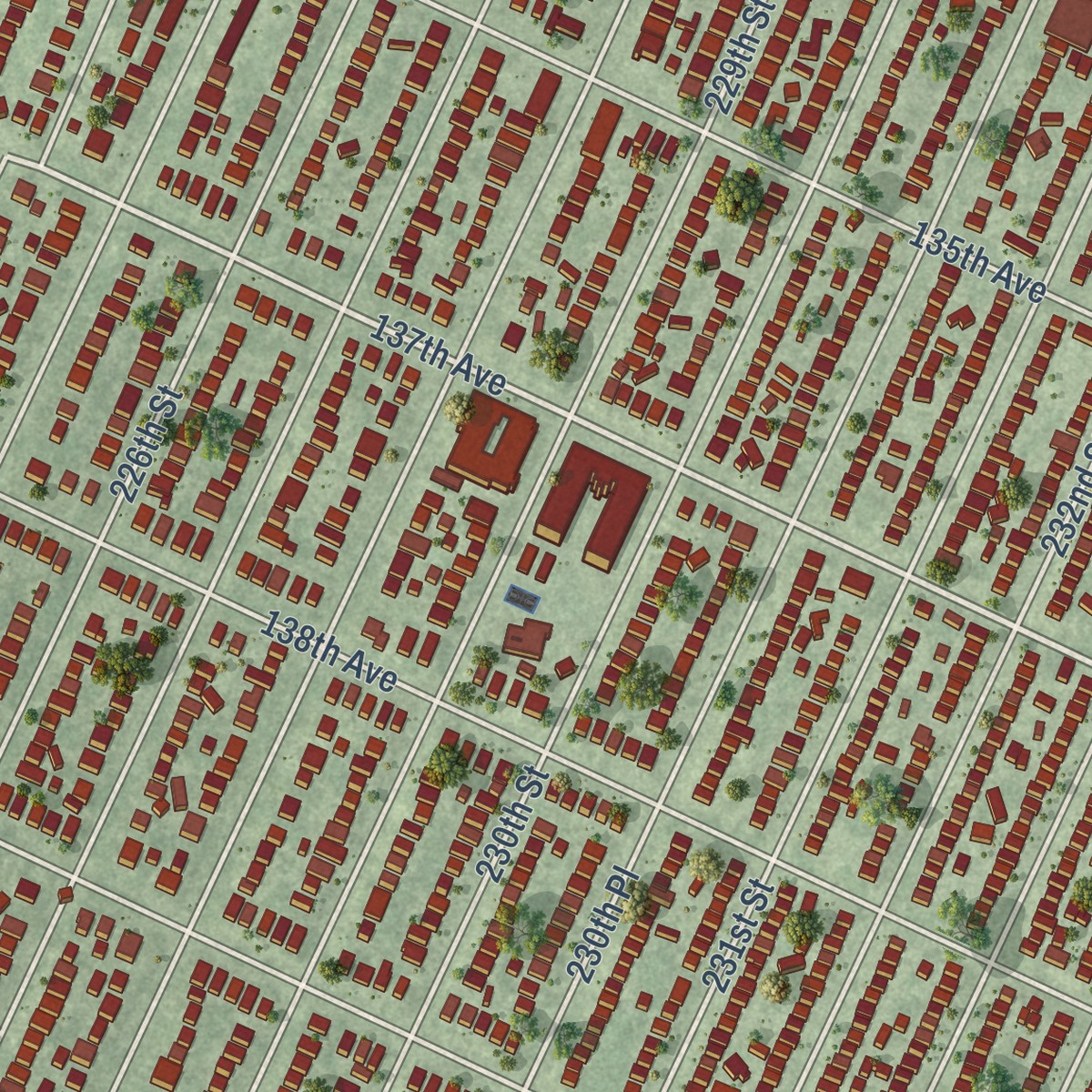 Second close-up of the map of Laurelton, New York print showing more streets and buildings