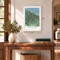 Laurence Harbor, New Jersey map, 12 x 18 inch print in a white frame in an entryway