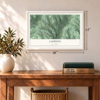 Laurens, New York map, 12 x 18 inch print in a white frame in an entryway