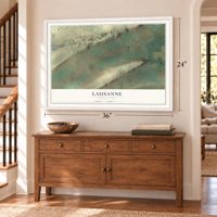 Lausanne, Pennsylvania map, 24 x 36 inch print in a white frame above a dresser by a staircase