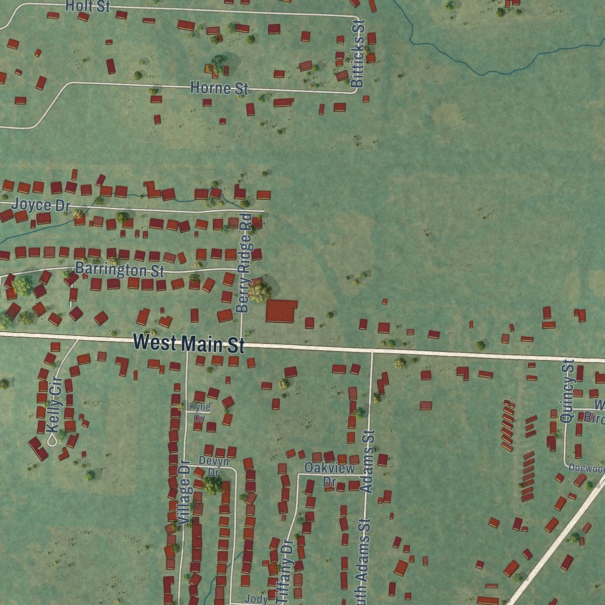 Second close-up of the map of Lavaca, Arkansas print showing more streets and buildings